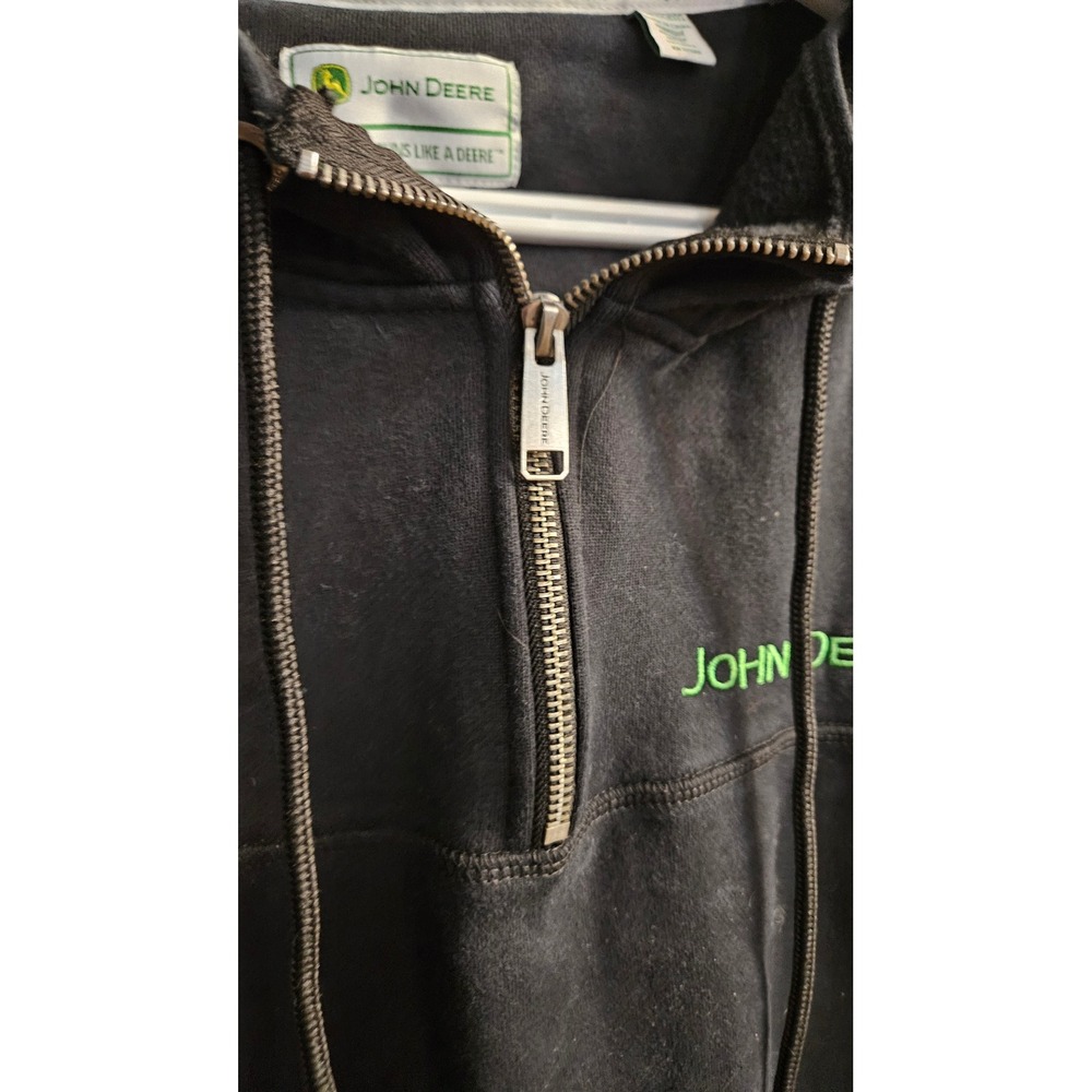 John Deere Mens XXL Black Quarter Zip Hoodie Embroidered Logo Fleece Pullover